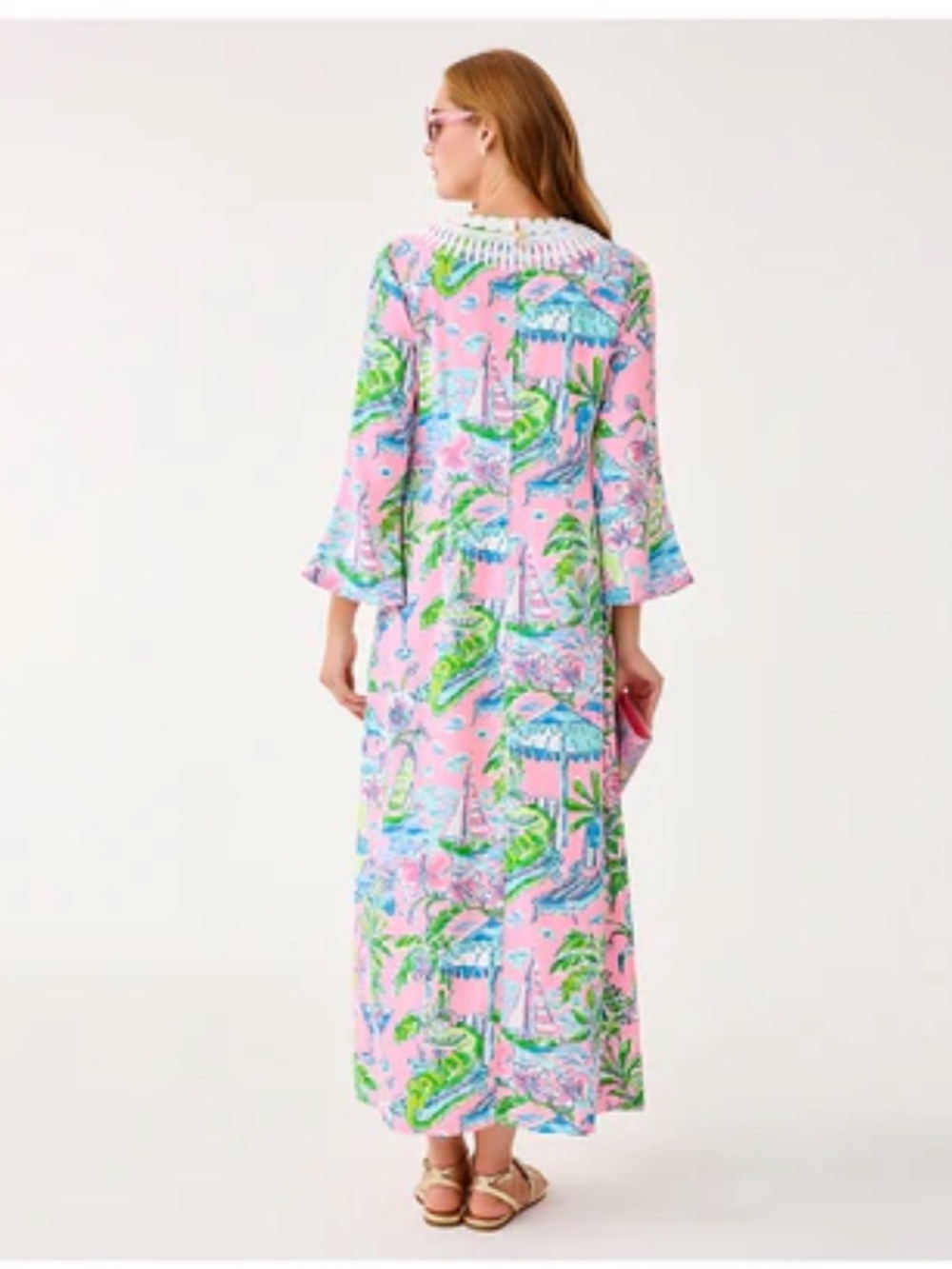 NWT! Lilly Pulitzer Occelpo Pink Tropical Print V-Neck Maxi Caftan Dress Size 2 - Picture 3 of 11